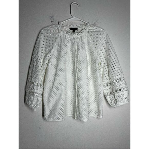 Banana Republic Bohemian Romantic TEXTURED EYELET BLOUSE White Size SP - Picture 1 of 12